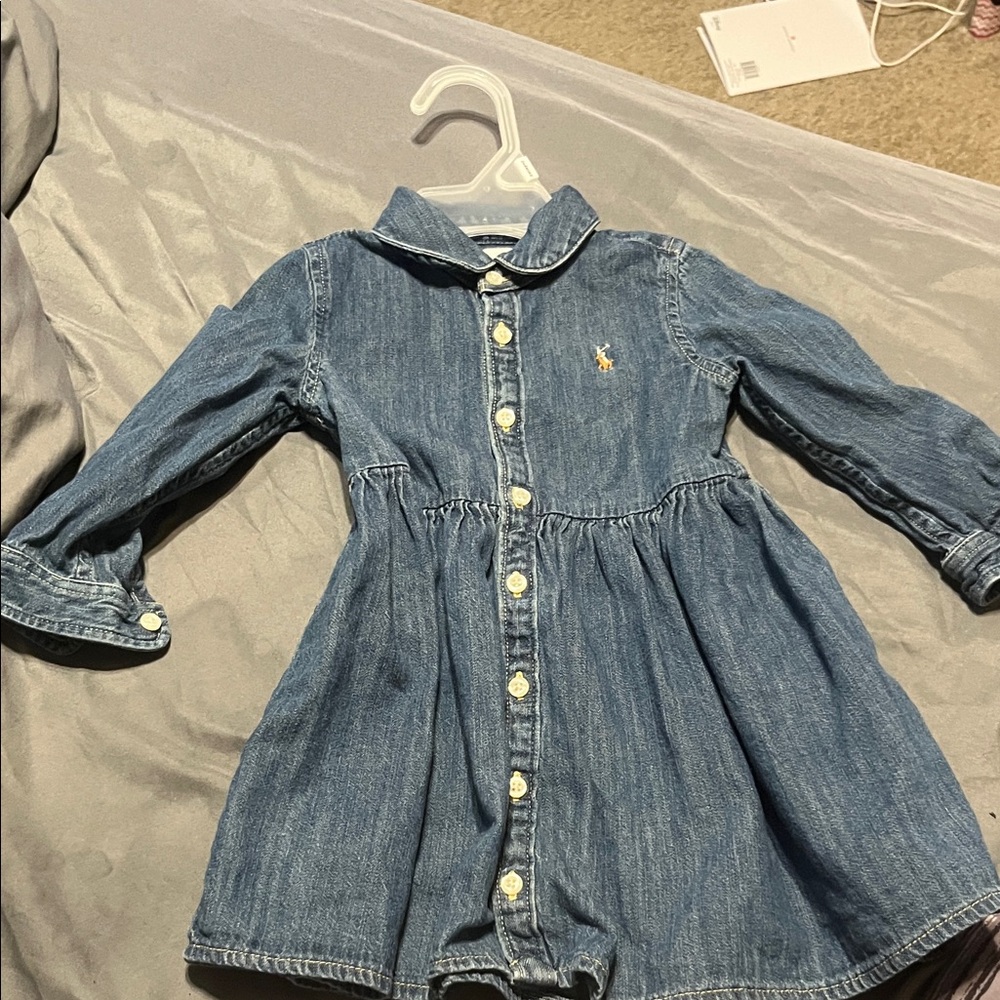Ralph Lauren Denim Long Sleeve Dress with Embroidered Logo